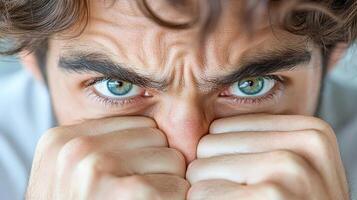 A man with his hands on his face photo
