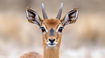 A close up of a gazelle with big horns photo