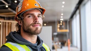 A man in an orange hard hat and safety vest photo