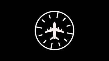 Airplane inside clock icon animation on black background video