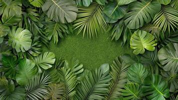 Tropical jungle leaves and grass background photo