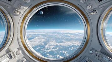 View from space with earth and moon photo
