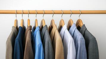 A rack of men's shirts hanging on a hanger photo