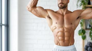 A man is showing off his muscles photo