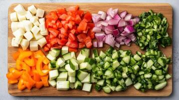 Chopped vegetables on a cutting board photo