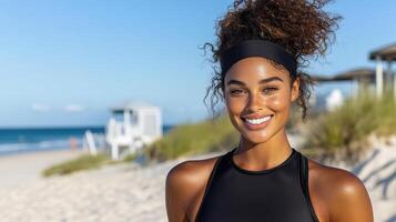 A woman in a swimsuit on the beach photo