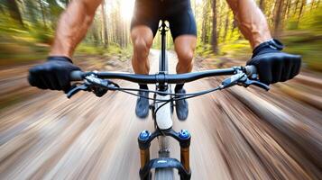 A man riding a bike on a trail photo