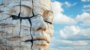 A statue of a woman's face with a broken face photo