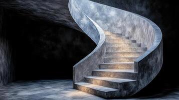 A stairway in a dark room with a light coming from the top photo
