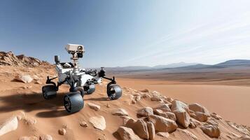 An image of a rover on the surface of a desert photo