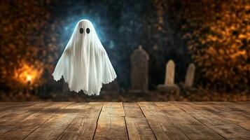 A ghostly ghost floating in the air over a wooden floor photo