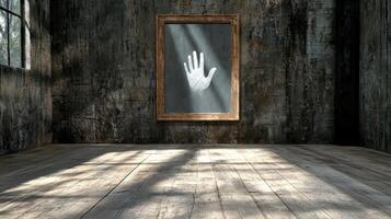 An empty room with a hand print on the wall photo