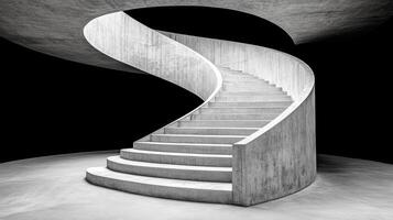 A black and white photo of a spiral staircase