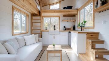 The tiny house is clean and white photo