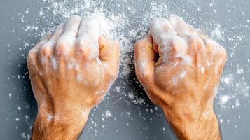 Two hands are covered in soap and water photo