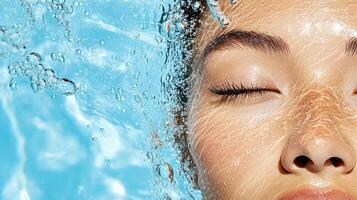 A woman with her eyes closed in the water photo