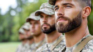 A group of soldiers are standing in a row photo