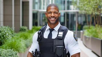 A smiling black man in a police uniform photo