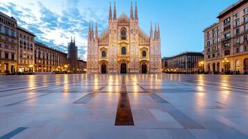 The cathedral of milan at dusk photo