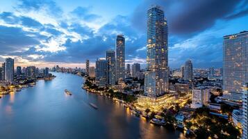 The city skyline of bangkok, thailand at dusk photo