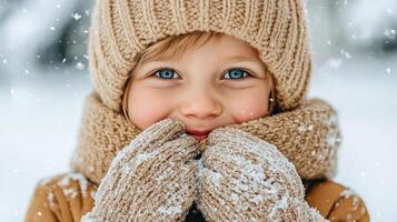 A little girl in a warm winter coat and hat photo