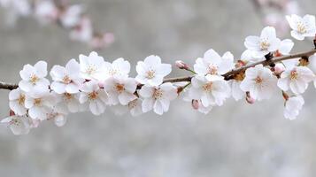 A branch of white flowers is shown in this photo