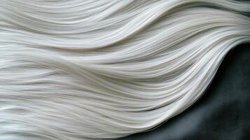 A close up of a long white hair photo