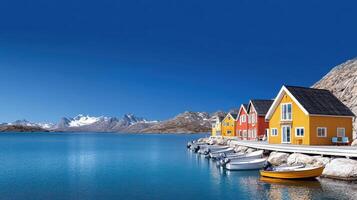 Colorful houses on the shore of a lake photo