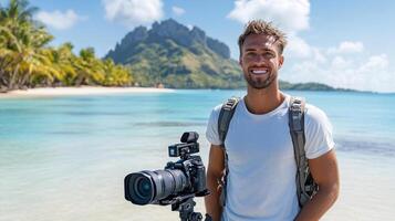 A man with a camera on the beach photo