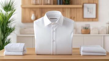 White shirt and white shirt on a wooden table photo