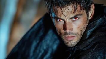 A man with red eyes and dark hair photo