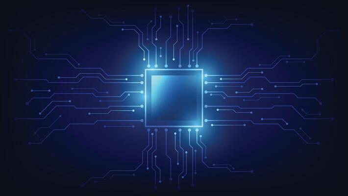 computer chip set with circuit board background. hi tech technology element