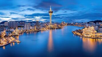 The macau skyline at dusk photo