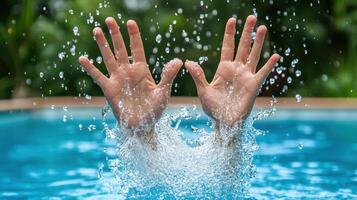 Hands in the pool with water splashing photo