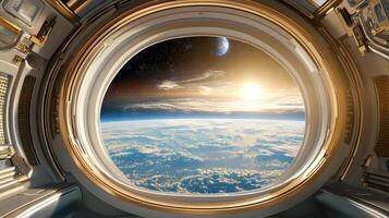 An astronaut's view of earth from inside a space capsule photo