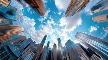A view of skyscrapers in a city photo