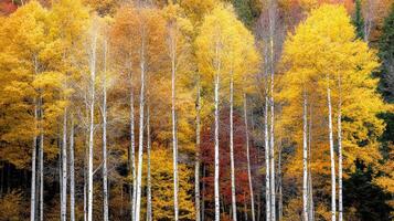 A forest of aspen trees in autumn photo