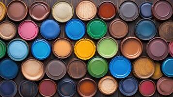 A large collection of colorful plastic caps photo