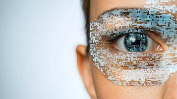 A woman's eye with a digital eye on it photo