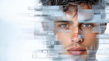 A man's face is made up of squares photo