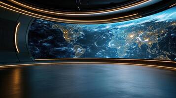 A large screen with a view of the earth photo