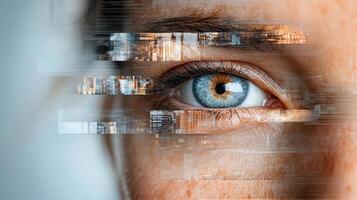 A woman's eye is surrounded by digital images photo