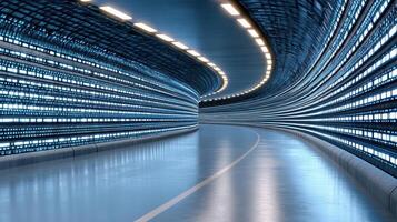 A tunnel with many lights and a long line of data photo