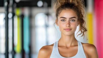 A woman in a gym wearing a tank top photo