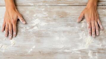 Hands on a table with flour on it photo