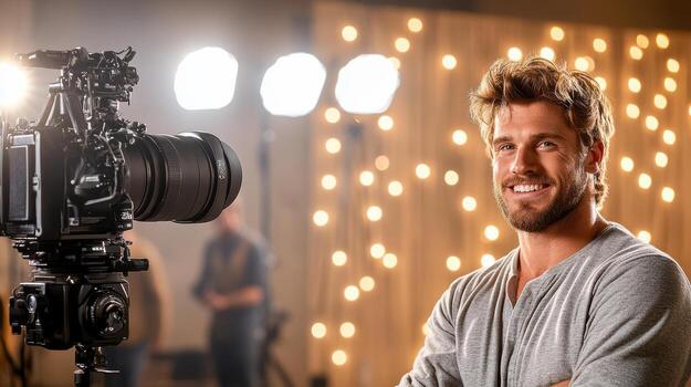 A man is smiling while holding a camera photo