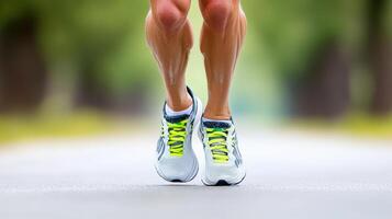 A person running on a road with their legs in the air photo
