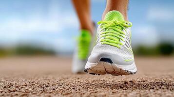 A person wearing a pair of running shoes photo