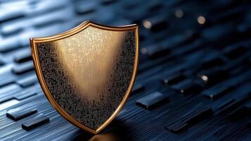 A golden shield on a dark background photo