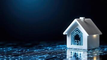 Home automation concept with house on a circuit board photo